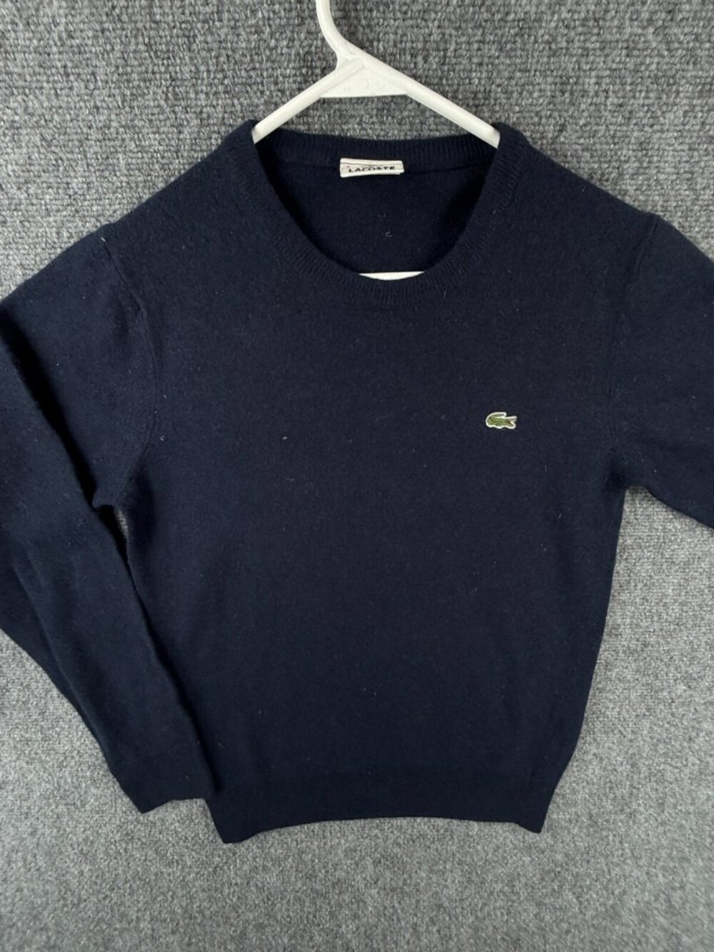 Lacoste Pure Wool Men Sweater Knit Croc Logo Adult Navy Blue Size 2 Crew Neck
